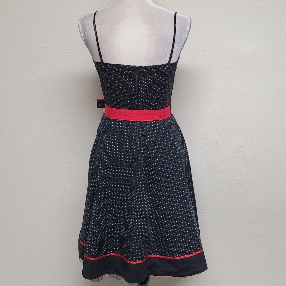 90s Vintage Ruby Rox Black Red Polka-dot Tie-Waist Tulle Fit & Flare Midi Dress - Picture 10 of 14